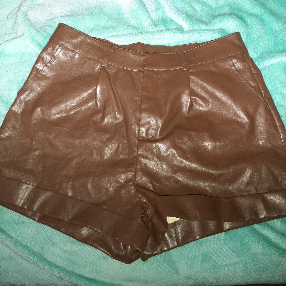 Brown Leather Women's Shorts